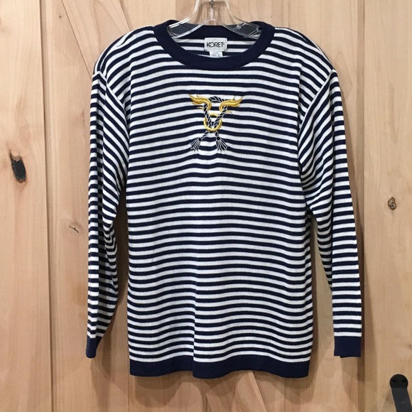 Vintage Sweaters - Vintage Nautical Stripe Blue White Sweater